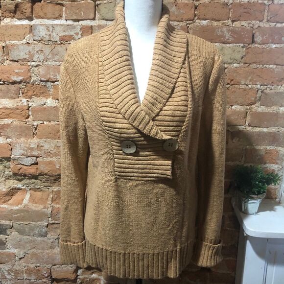 WILLOW V-NECK SWEATER W/BUTTON DETAIL WOMENS SMALL CHUNKY MUSTARD GOLD YELLOW - Picture 1 of 6